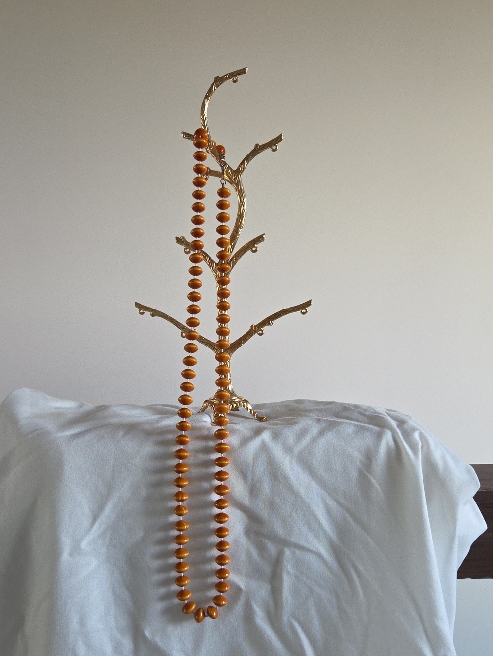 Vintage Amber Cognac Oval Bead Strand Necklace | Long Retro Flapper Opera Length
